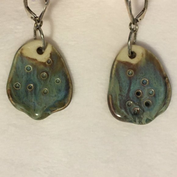 Handmade Clay and Glaze Riverstone Drop Earrings - Picture 6 of 12